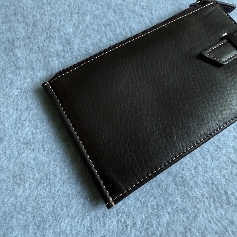 Levenger Black Leather BiFold‎ Wallet Card Holder Travel Organizer Monogram DLJ